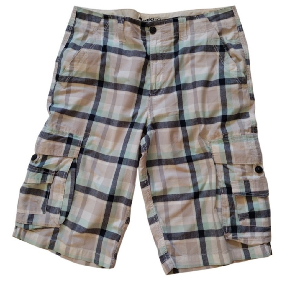 Roebuck cargo shorts men 36x15 blue plaid cotton lightweight outdoor Vacation